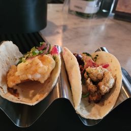 Espíritu signature dishes Baja Fish TacosCochinita Pibil TacosCarne Asada Tacos